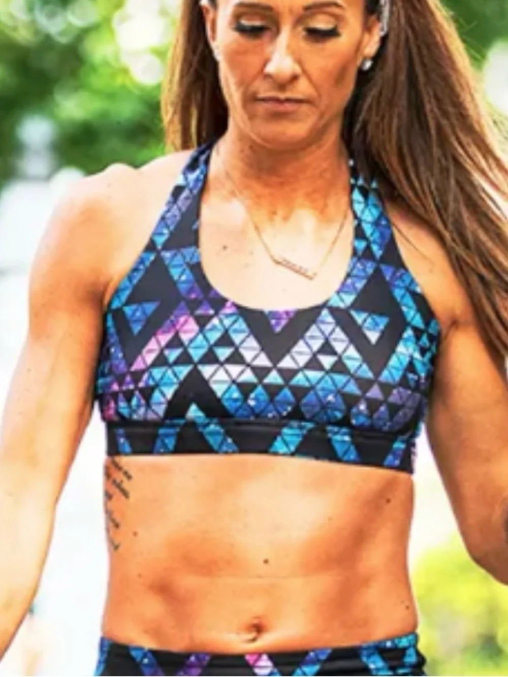 Constantly Varied Gear CVG Sports Bra Stardust Strappy Black Geometric Large L